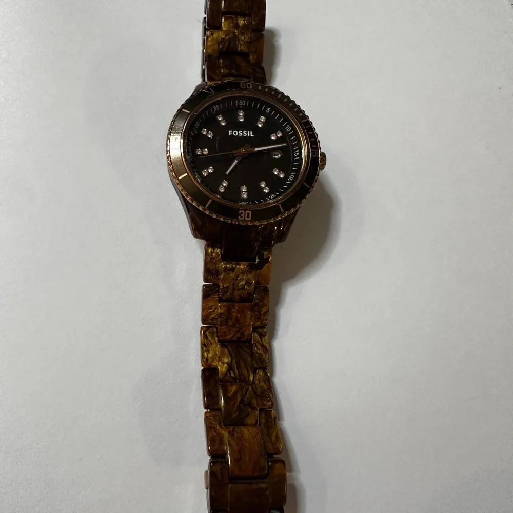 Fossil Women’s Tortoise Resin Watch Black Dial Quartz Date
